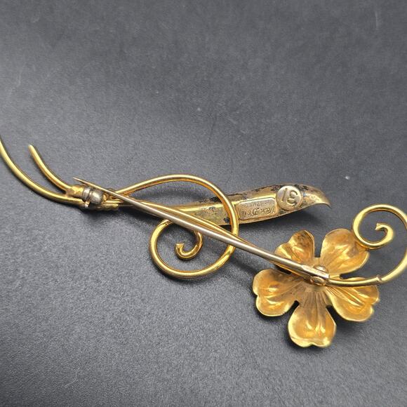 Van Dell 12K Gold Filled Flower Brooch Blue Rhinestone 31 - Picture 7 of 7